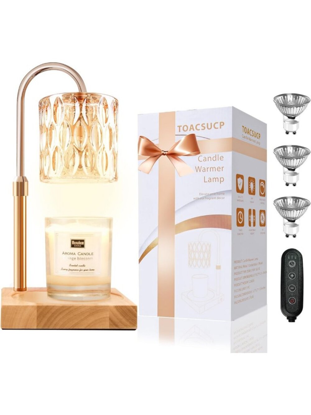 Dimmable Candle Warmer Lamp with Timer & 3 Bulbs - Perfect Gift for Home Decor